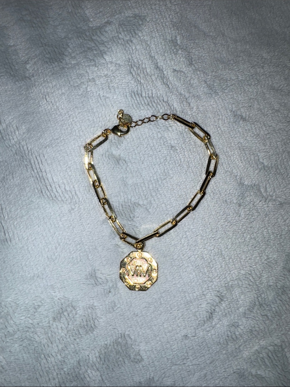 Maymar Gold-Tone Paperclip Bracelet with Logo Pendant